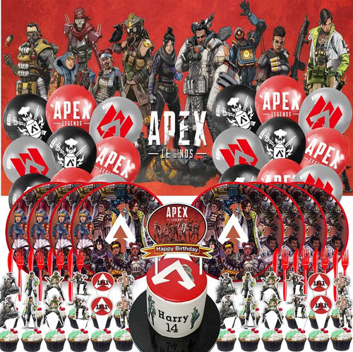 Apex Party Supplies Birthday Decorations Plates Balloons Banner Cake Toppers Plastic Cutlery Disposable Knives Forks Set Decorations Decor