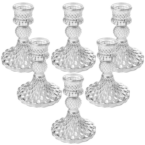 Glass Candlestick Holders Set 6Pcs, 4" Taper Candle Holders, Clear Glass Candle Holders for Wedding, Festival, Party & Festival Decor Glass Candlestick Holders Set 6Pcs, 4" Taper Candle Holders, Clear Glass Candle Holders for Wedding, Festival, Party & Festival Decor