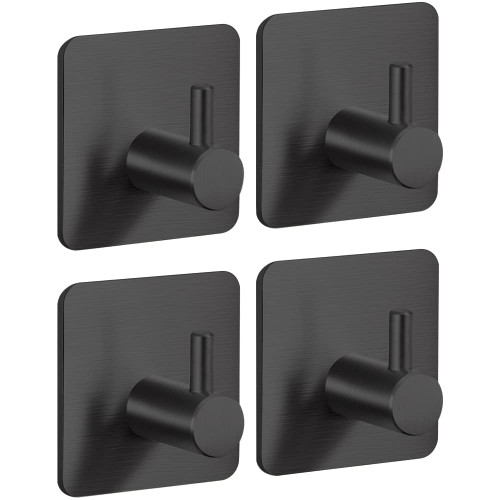 Lgowithyou Adhesive Hooks, Modern Matte Heavy Duty Waterproof Towel Hooks- 304 Stainless Steel Hooks for Hanging Coat, Hat, Robe, Stick on Wall Hooks for Bathroom & Kitchen- 4 Packs (Black) Lgowithyou Adhesive Hooks, Modern Matte Heavy Duty Waterproof Towel Hooks- 304 Stainless Steel Hooks for Hanging Coat, Hat, Robe, Stick on Wall Hooks for Bathroom & Kitchen- 4 Packs (Black)