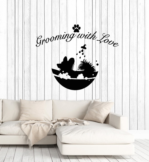 Vinyl Wall Decal Grooming with Love Home Animals Pet Dog Stickers Mural Large Decor (g6291) Black