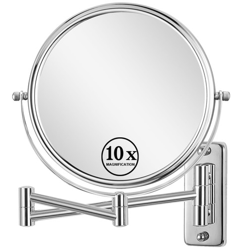 Erlingeryi Wall Mounted Makeup Mirror 10x Magnifying Mirror 8" Two-Sided Swivel Extendable Mirror for Bathroom, Chrome Finish (Chrome) Erlingeryi Wall Mounted Makeup Mirror 10x Magnifying Mirror 8" Two-Sided Swivel Extendable Mirror for Bathroom, Chrome Finish (Chrome)