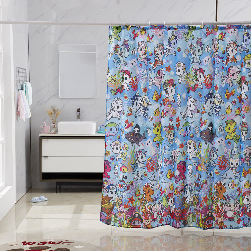 Tokidoki Sea Punk Shower Curtain with Rings (Blue)