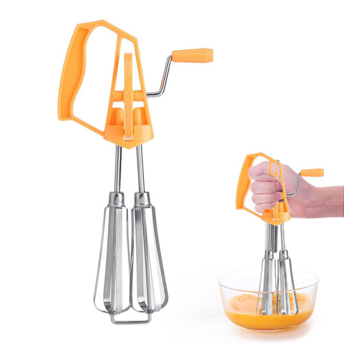 Egg Beater Mixer, Stainless Steel Rotary Manual Hand Whisk Egg Beater Mixer Blender Kitchen Tools (Orange) Egg Beater Mixer, Stainless Steel Rotary Manual Hand Whisk Egg Beater Mixer Blender Kitchen Tools (Orange)