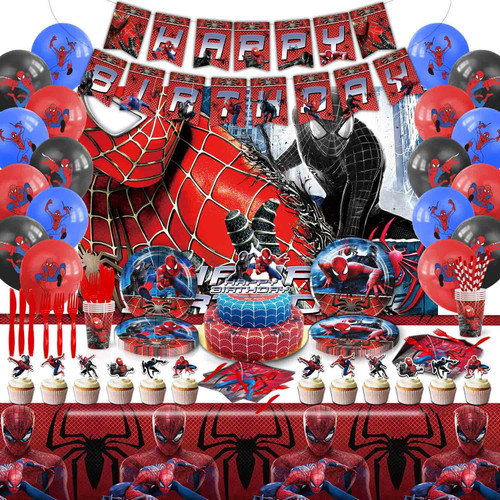 Spider Birthday Party Supplies, Spider Party Decorations Include Balloons, Banners, Plates, Knives, Forks, Napkins, Big Cake Topper, Cupcake Toppers, Backdrop, Cups, Tablecloth and Stickers, Hero Party Supplies Favors for Boys Girls Kids Spider Birthday Party Supplies, Spider Party Decorations Include Balloons, Banners, Plates, Knives, Forks, Napkins, Big Cake Topper, Cupcake Toppers, Backdrop, Cups, Tablecloth and Stickers, Hero Party Supplies Favors for Boys Girls Kids