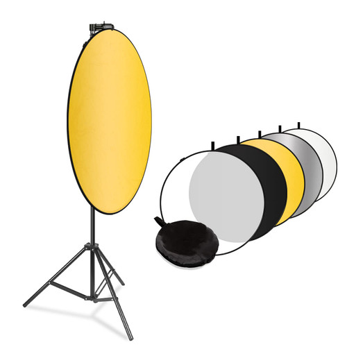 LimoStudio 43" 5-in-1 Photography Collapsible Light Disc Reflector Kit, 5 Colors Reflector, Photo Studio Light Stand with Reflector Disc Holder Clip, AGG2421