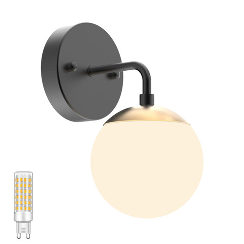 Tipace Black and Gold Wall Light,Mid Century Modern Globe Wall Sconce, Black Wall Sconce 1 Light for Restaurant Living Room Bedside Stairs Bathroom Mirror(3000K G9 Bulb Include) Tipace Black and Gold Wall Light,Mid Century Modern Globe Wall Sconce, Black Wall Sconce 1 Light for Restaurant Living Room Bedside Stairs Bathroom Mirror(3000K G9 Bulb Include)