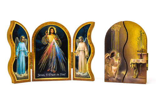 Triptych Divine Mercy Standing Plaque & Lourdes Prayer Card Triptych Divine Mercy Standing Plaque & Lourdes Prayer Card