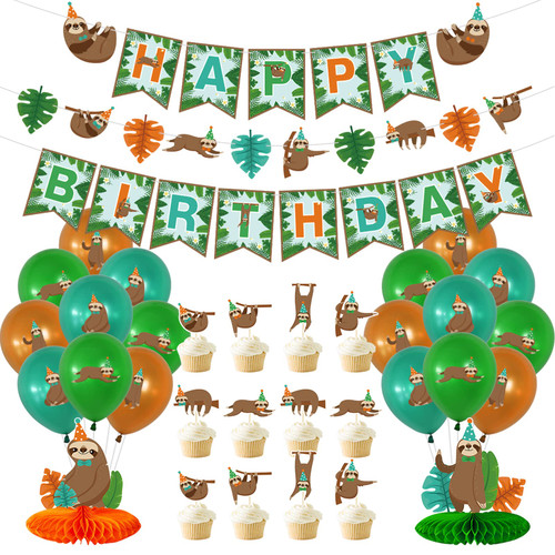 34 Pcs Sloth Party Decorations Sloth Birthday Party Supplies Set With Sloth Birthday Banner, Garland, Honeycomb Centerpieces, Cupcake Toppers, Balloons for Sloth Theme Party 34 Pcs Sloth Party Decorations Sloth Birthday Party Supplies Set With Sloth Birthday Banner, Garland, Honeycomb Centerpieces, Cupcake Toppers, Balloons for Sloth Theme Party