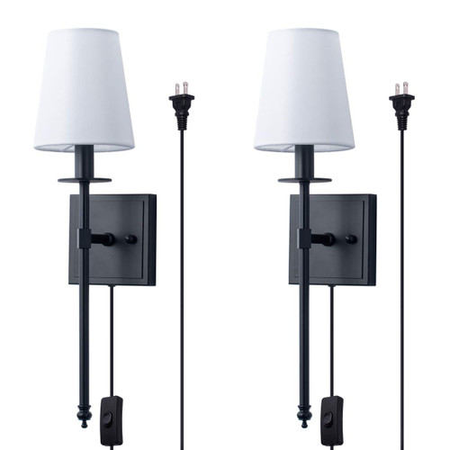 VILUXY Modern Wall Sconces Bedside Wall Sconce Lighting Fixture with White Fabric Shade for Bedroom, Hallway, Entryway, Passway, Bathroom, Vanity 2 Pack