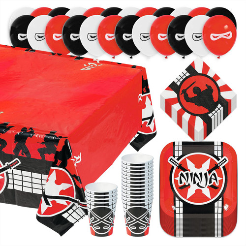 Ninja Warrior Dessert Party Pack - Paper Plates, Napkins, Cups, Table Cover, and Latex Balloons Set (Serves 16) Ninja Warrior Dessert Party Pack - Paper Plates, Napkins, Cups, Table Cover, and Latex Balloons Set (Serves 16)