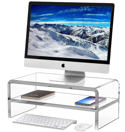 Egchi Acrylic Monitor Stand Riser, 2 Tier Clear Computer Monitor Stand for Home Office Business, PC Desk Stand Monitor Riser for Keyboard Storage, Laptop, Printer and TV Screen -12x7.2x5.5 inches