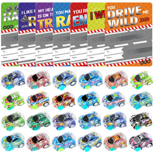 Hidreas 28 Pack Valentines Day Gifts for Kids Classroom Cards, Valentines Day Cards for Kids with Cars for Classroom School Gifts Exchange Valentines Party Favors