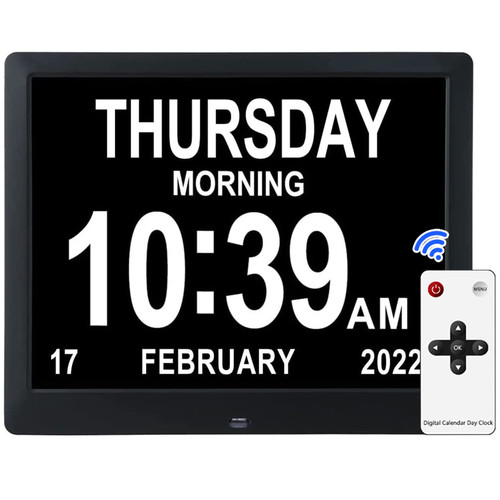Digital Day Calendar Clock for Seniors, Large Digital Clock with Date Day of Week Dementia Clocks for Vision Impaired, Elderly,Memory Loss,Alzheimer (9 Inch Black