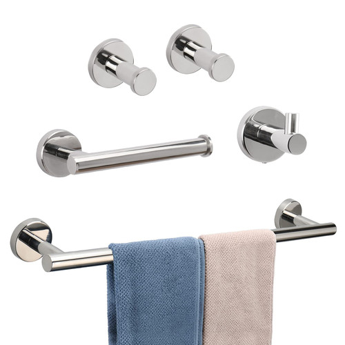 Vanloory 5 Pieces Bathroom Hardware Set 304 Stainless Steel-Towel Rack Set Include 24" Lengthen Hand Towel Bar+Toilet Paper Holder+3 Robe Towel Hooks Bathroom Accessory Towel Bar Set (24IN, Chrome)