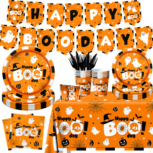 Boo Day Party Decorations,142pcs Halloween Party Tableware Set Include Happy Boo Day Plates Napkins Cups Boo Tablecloth Banner Decoration Orange Ghost Party Supplies for Halloween Birthday Baby Shower Boo Day Party Decorations,142pcs Halloween Party Tableware Set Include Happy Boo Day Plates Napkins Cups Boo Tablecloth Banner Decoration Orange Ghost Party Supplies for Halloween Birthday Baby Shower
