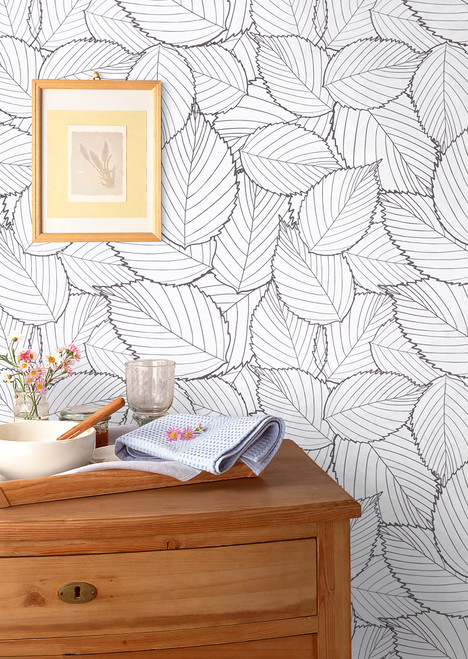 Wallpaper Peel and Stick Wallpaper Modern Gray Leaf Contact Paper Removable Self Adhesive Wallpaper Waterproof White and Grey Leaves Contact Paper for Cabinets Vinyl Roll 17.7''x78.7''