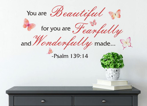 Bible Verse Colorful Butterfly Wall Decals, You are Beautiful for You are Fearfully and Wonderfully Made -Psalm 139:14 Christian Wall Stickers, Scripture Quotes Religious Phrase Wall Decor for Home Bible Verse Colorful Butterfly Wall Decals, You are Beautiful for You are Fearfully and Wonderfully Made -Psalm 139:14 Christian Wall Stickers, Scripture Quotes Religious Phrase Wall Decor for Home