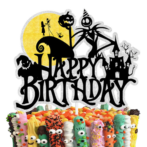Glitter Happy Birthday Cake Topper for Halloween Theme - movie Theme Anniversary Birthday Party Decoration Supplie