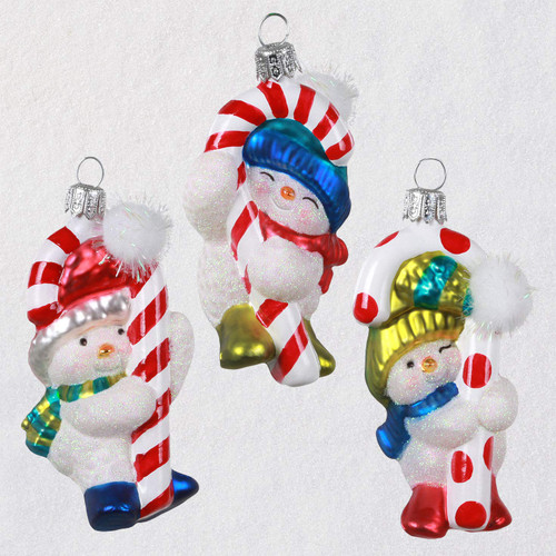 Hallmark Keepsake Christmas Ornaments 2020, Snowman Trio, Blown Glass, Set of 3, 2999QK1424