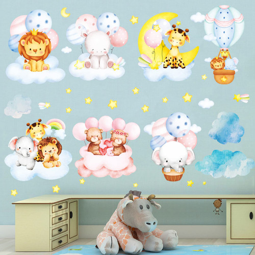 Supzone Cartoon Animal Wall Stickers Colorful Balloon Clouds Moon Wall Decal Jungle Elephant Lion Giraffe Wall Art Sticker for Kids Baby Nursery Playroom Bedroom Girls Boy Room Wall Decor Supzone Cartoon Animal Wall Stickers Colorful Balloon Clouds Moon Wall Decal Jungle Elephant Lion Giraffe Wall Art Sticker for Kids Baby Nursery Playroom Bedroom Girls Boy Room Wall Decor