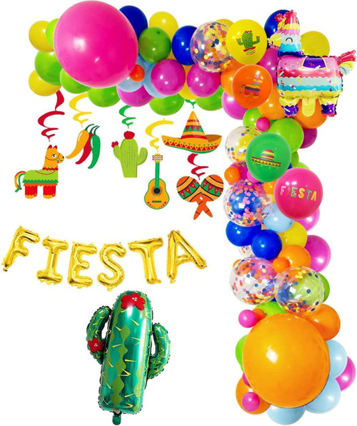 Fiesta Party Decorations Fiesta Balloon Garland Cactus Foil Balloon Mexican Cinco de Mayo Baby Shower Balloon Decoration Set Confetti Balloons with Llama Foil Balloons for Coco Party,Taco Party Decor