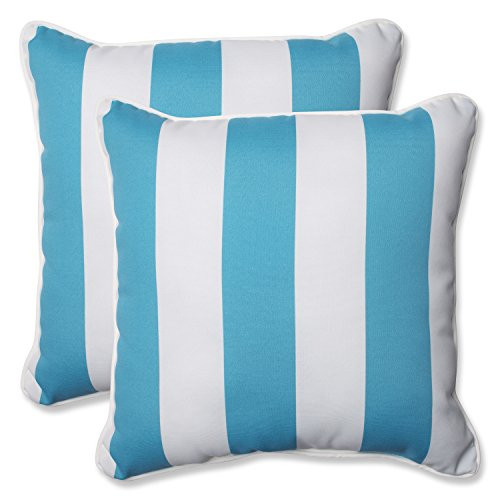 Pillow Perfect Outdoor Cabana Stripe Throw Pillow, 18.5-Inch, Turquoise, Set of 2