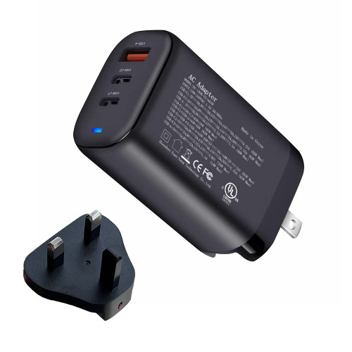 65W USB C Charger Block 3 Ports, Super Fast Charging PD 3.0 GaN Power Adapter, Travel Wall Charger w/UK Plug