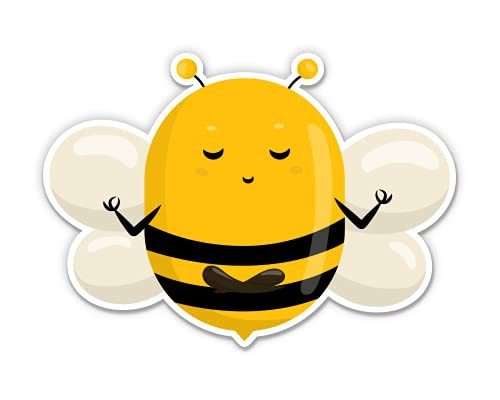 Bee Meditating Yoga - 3" Vinyl Sticker - for Car Laptop Water Bottle Phone - Waterproof Decal