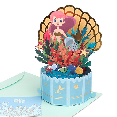 Giiffu The Little Mermaid Pop Up Card, Pop Up Birthday Card for kids, 3D Birthday Greeting Card, Birthday Pop Up Cards for Daughter or Sister, 3D Birthday Card with Envelope, Celebration Card