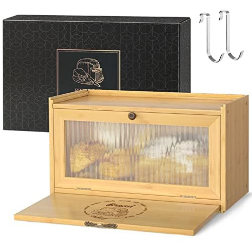 Large Bread Box for Kitchen Countertop, Bamboo Bread Storage Container with Cutting Board and Clear Plexiglass Window, Bread Bin, Bread Box, Bread Holder For Kitchen Counter (Self-Assembly)