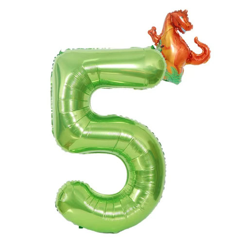40 Inch Green Number 5 Dinosaur Balloons Set, 5th Birthday Balloons for Kids,Childrens 5th Birthday Party Decorations. (5)