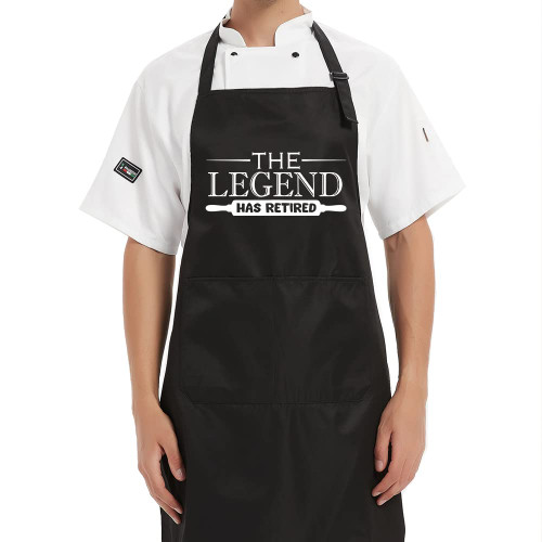 DYJYBMY The Legend Has Retired Funny BBQ Apron for Men Women, Black Adjustable Waterproof Cooking Grilling Apron Gift for Dad Mom Husband Wife, Gifts for Birthday, Christmas, Thanksgiving
