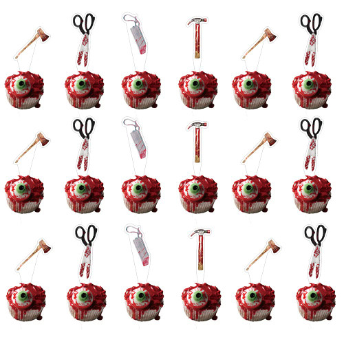 Enjoyful Halloween Horror Birthday Party,24 Pieces Horror Cake Decoration,Halloween Cake Topper, Vampire Zombie Party Knife Cupcake Toppers, Classic Horror Movie Party Kits