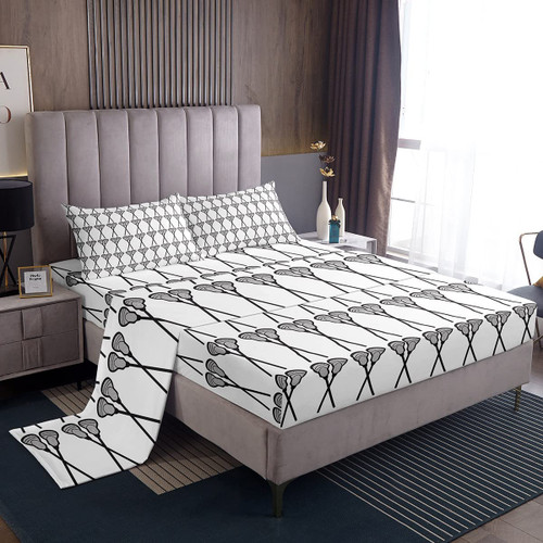 Erosebridal Lacrosse Sticks Sheet Set Twin,Grey White Lacrosse Bed Sheets for Kids Boys Girls,Sports Game Beding Set,Lacrosse Player Fitted Sheet + Flat Sheet + 1 Pillowcase Bedroom Decor Erosebridal Lacrosse Sticks Sheet Set Twin,Grey White Lacrosse Bed Sheets for Kids Boys Girls,Sports Game Beding Set,Lacrosse Player Fitted Sheet + Flat Sheet + 1 Pillowcase Bedroom Decor