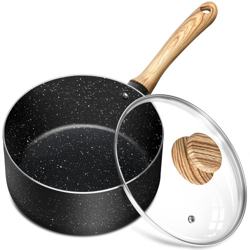 MICHELANGELO 2 Quart Saucepan with Lid,Nonstick Sauce Pan with Lid, Small Pot with Lid, Stone Coating Small Sauce Pan, Ergonomic Bakelite Handle, Black