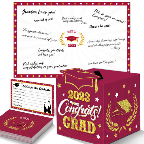algpty Graduation Decorations Maroon and Gold 2023 - Giant Guest Book Alternative, Graduation Cards Box with 36 PCS Graduation Advice Cards, Signature Board Congrats Grad Party Decorations Supplies algpty Graduation Decorations Maroon and Gold 2023 - Giant Guest Book Alternative, Graduation Cards Box with 36 PCS Graduation Advice Cards, Signature Board Congrats Grad Party Decorations Supplies