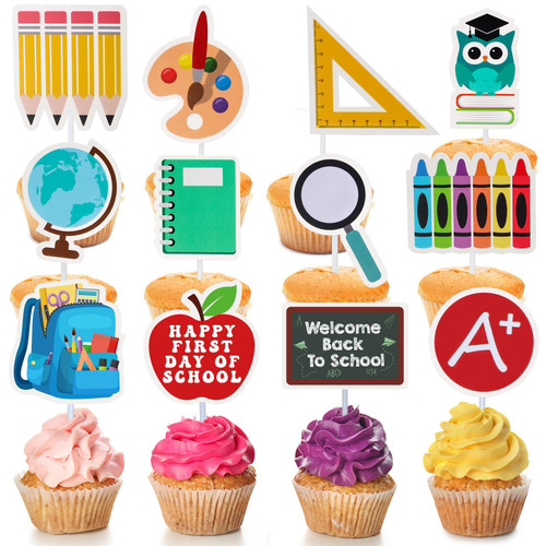 36Set Welcome Back to School Cake Topper Happy First Day of School CupCake Topper for School Party Classroom Decoration Supplies