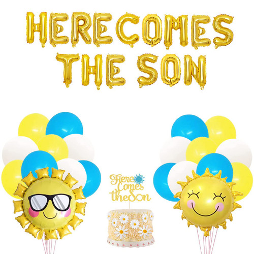 Here Comes the Son Baby Shower Decorations, Here Comes the Son Balloon Banner Boho Sun Balloon Cake Topper for Boho Sunshine Boy 1st Birthday Party Supplies