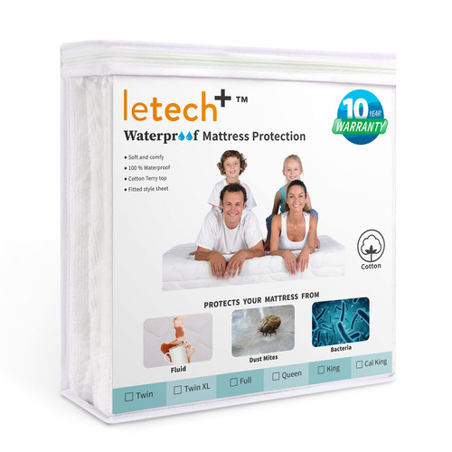 Letech+ Waterproof Mattress Protector Fitted Style, Twin Size 100% Cotton Terry Smooth and Breathable Top, Mattress Cover - Noiseless Vinyl-Free Deep Pocket Machine Washable Protector Letech+ Waterproof Mattress Protector Fitted Style, Twin Size 100% Cotton Terry Smooth and Breathable Top, Mattress Cover - Noiseless Vinyl-Free Deep Pocket Machine Washable Protector
