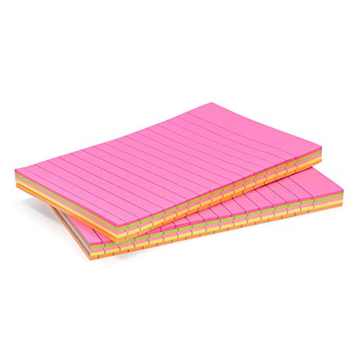 Sticky Notes 4 in x 6 in with Lines, 40 sheet/Color, 5 Colors 200 Sheet in Total (Fluorescent color)