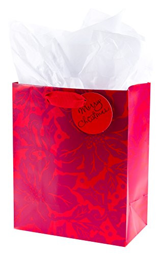 Hallmark Medium Christmas Gift Bag with Tissue Paper (Poinsettias)