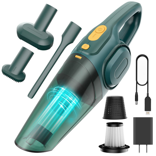 Handheld Vacuum Cordless 8Kpa Strong Suction Portable Car Vacuum Cleaner, by 3H Fast Charge Rechargeable Battery, 2-in-1 Wet & Dry Mini Vacuum, 30 Mins Runtime for Home,Car,Office (Jungle Green)