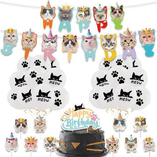 34 Pcs Pet Cat Birthday Party Supplies, Include Cat Birthday Banner, Cat Cake Topper and Cupcake Topper, Cat Paw Cat Head Balloon for Cat Lover Pet Cat Party Decoration 34 Pcs Pet Cat Birthday Party Supplies, Include Cat Birthday Banner, Cat Cake Topper and Cupcake Topper, Cat Paw Cat Head Balloon for Cat Lover Pet Cat Party Decoration