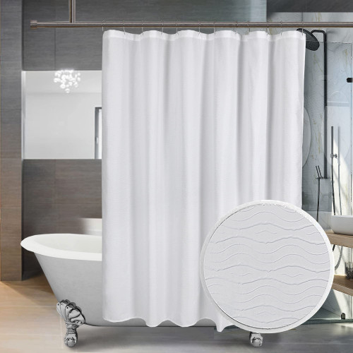 OWENIE White Shower Curtain, 3D Embossed Textured Water Resistent Fabric Shower Curtain, White Shower Curtain for Bathroom, Hotel Style Modern Pattern, 72 x 72 Inches