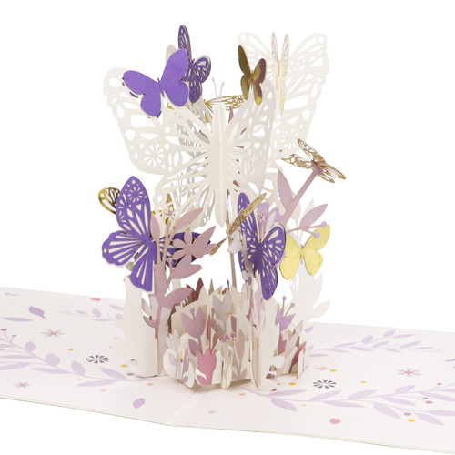 Oalushf Pop of Art 3D Pop Up Card, Greeting Cards For All Occasions - 5" x 7" Cover - Includes Envelope and Note Tag (Purple Butterfly)