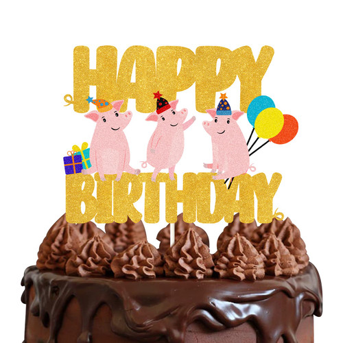 Glitter Three Pig Happy Birthday Cake Topper,Cute Animals Pig Birthday Cake Decor For Baby Shower,Animals Theme Happy Birthday Party Decorations Glitter Three Pig Happy Birthday Cake Topper,Cute Animals Pig Birthday Cake Decor For Baby Shower,Animals Theme Happy Birthday Party Decorations