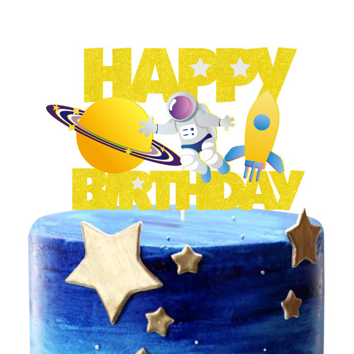 Rocket Cake Topper,Gold Space Happy Birthday Cake Topper,Space Astronaut Themed Birthday Cake Decoration for Boy Girl Birthday,Space Party Decorations Supplies Rocket Cake Topper,Gold Space Happy Birthday Cake Topper,Space Astronaut Themed Birthday Cake Decoration for Boy Girl Birthday,Space Party Decorations Supplies