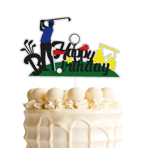 Golf Happy Birthday Cake Topper,Golf Ball Birthday Cake Decor,Sport Themed Man Boy Girl Bday Party Decortions