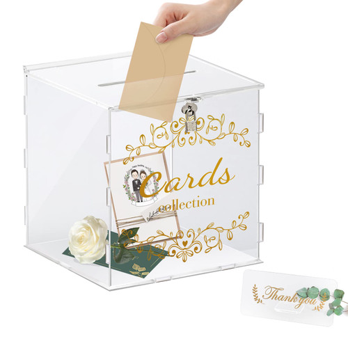 FOVERN1 Acrylic Wedding Card Box with Lock, Clear Wedding Card Box with Sign, Gift Card Box for Wedding Reception, Wedding Money Box Gift Card Box for Party Birthday Wedding Graduation Decorations FOVERN1 Acrylic Wedding Card Box with Lock, Clear Wedding Card Box with Sign, Gift Card Box for Wedding Reception, Wedding Money Box Gift Card Box for Party Birthday Wedding Graduation Decorations