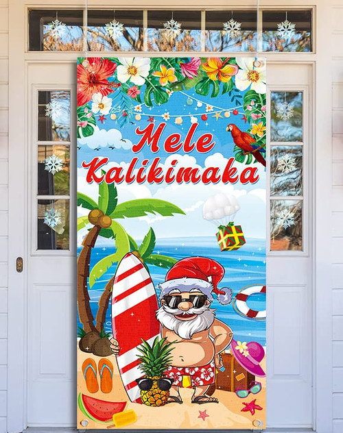 Mele Kalikimaka Door Cover,Hawaiian Christmas Party Decorations Mele Kalikimaka Decor Tropical Summer Beach Banner Indoor Outdoor Backdrop Decorations Supplies(Door cover)